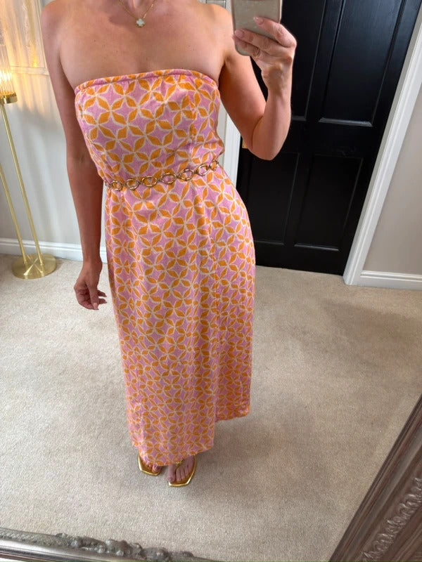 Anthropologie The Aliza Strapless Linen Maxi Dress Small