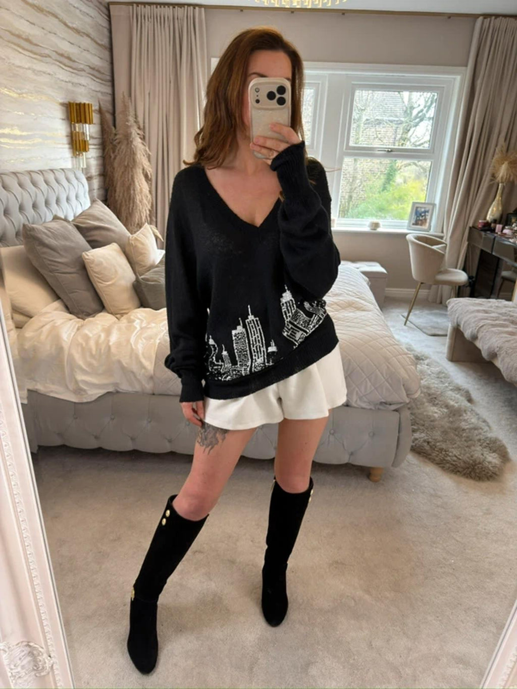Wildfox Couture Black Oversized Sequin City Skyline Knit XS