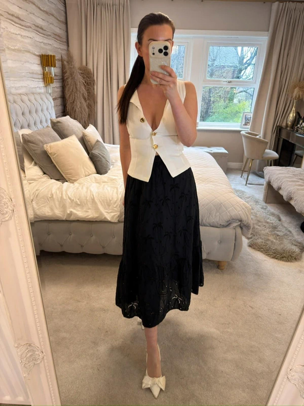 New Look Black Broderie Anglaise Boho Midi Skirt 6