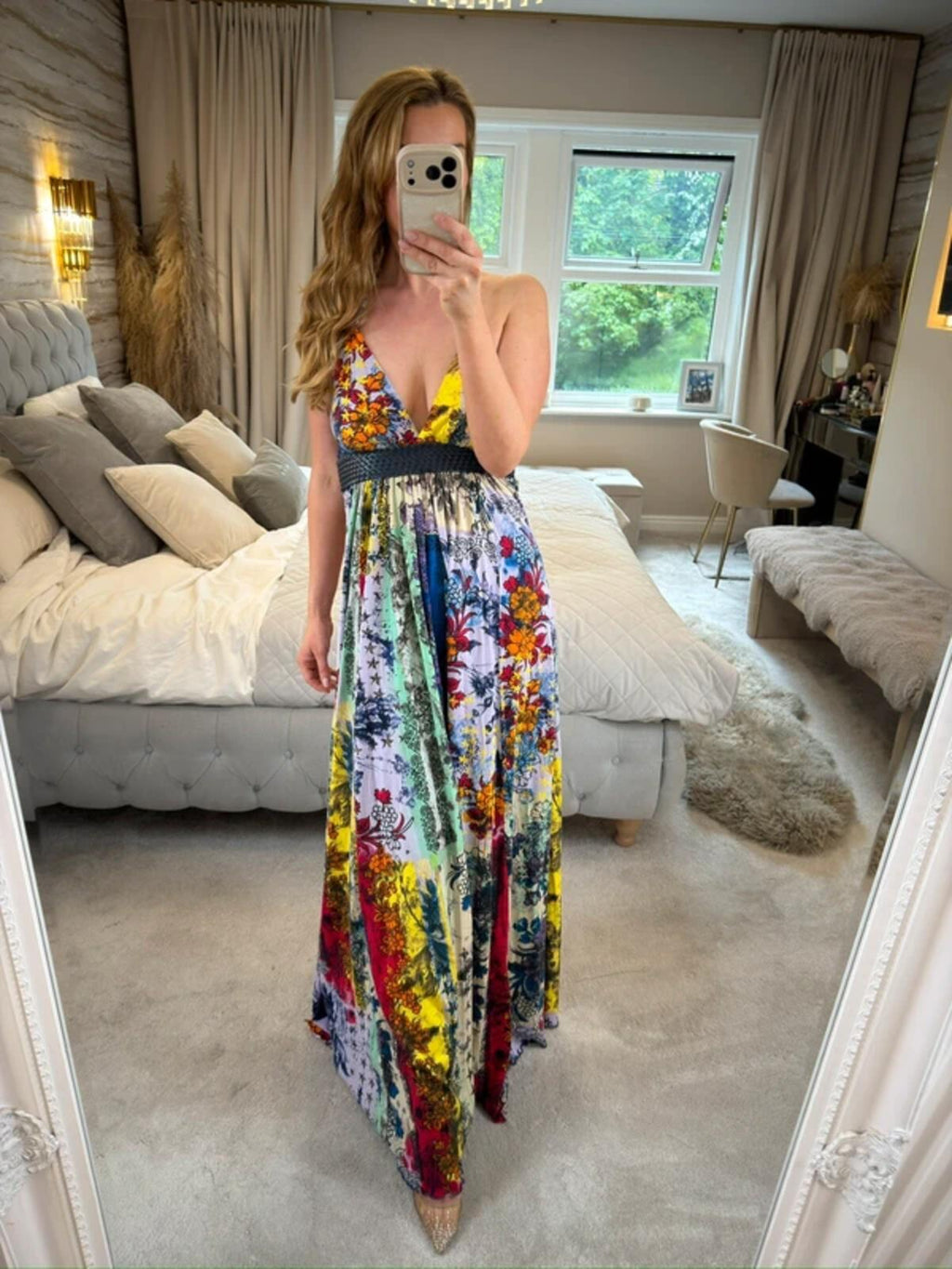 Firetrap Multicoloured Floral Jersey Plait Maxi Dress Medium