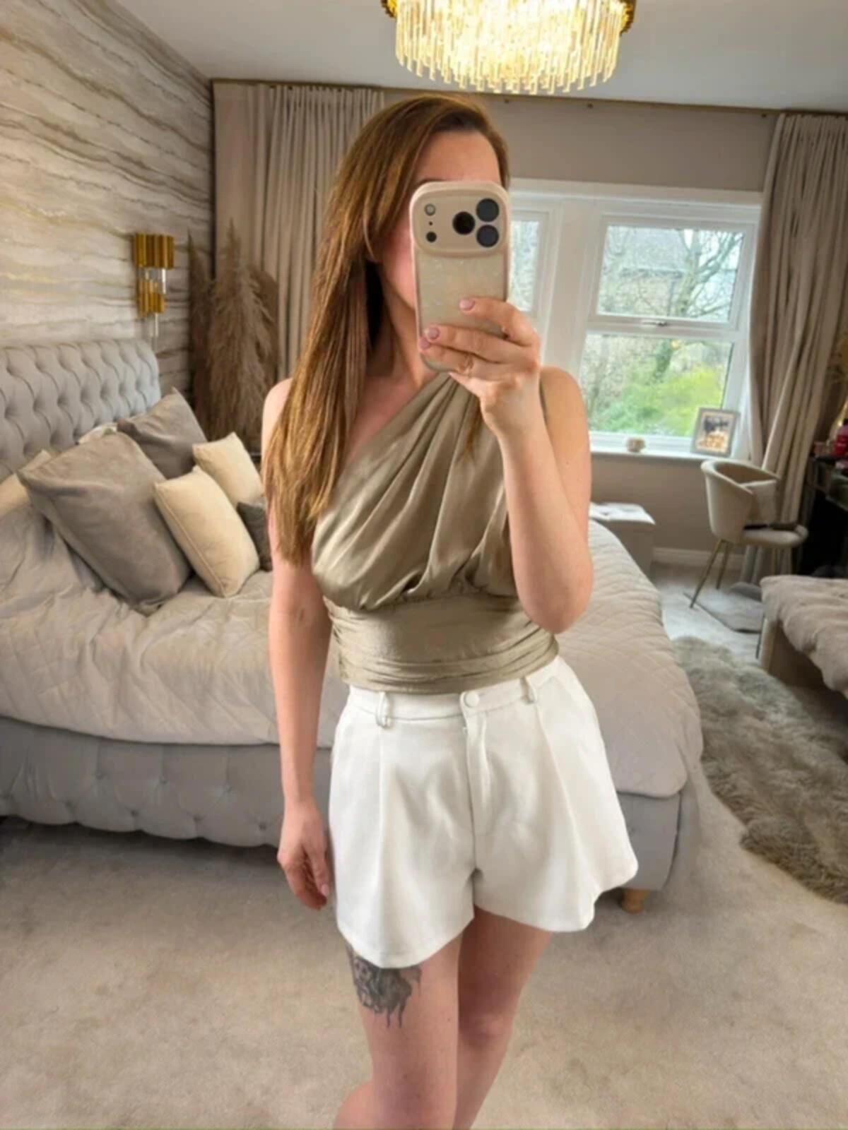 NA-KD Brown Satin Asymmetrical Blouse BNWT 12