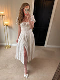 BNWT House of CB Tallulah White Floral Puff Sleeve Midi Dress