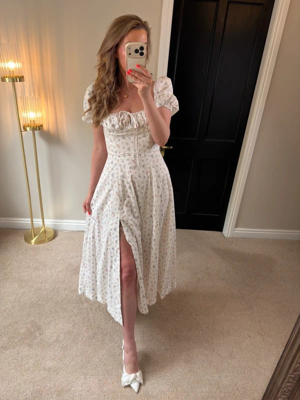 BNWT House of CB Tallulah White Floral Puff Sleeve Midi Dress