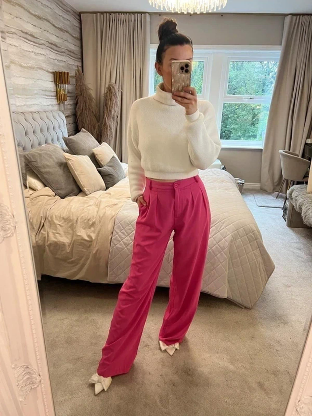 Pink Wide Leg Trousers Tall Small