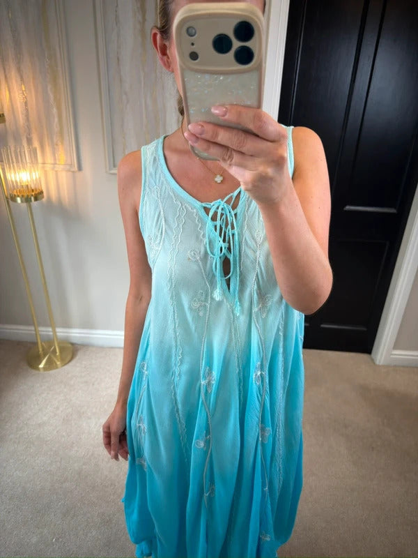 Boutique Blue Boho Midi Dress One Size