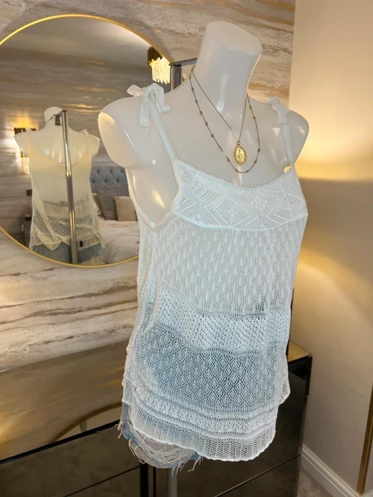 Kookai Off White Boho Lace Crochet Top 10