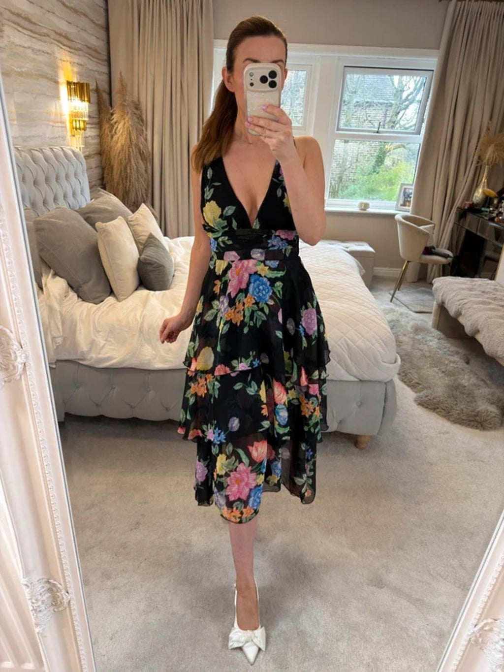BNWT Topshop Black Ruffle Tiered Floral Dress 6/8