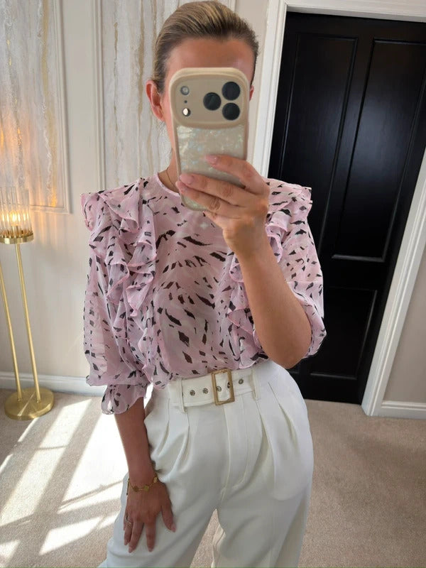 River Island Light Pink Frill Sheer Blouse 10