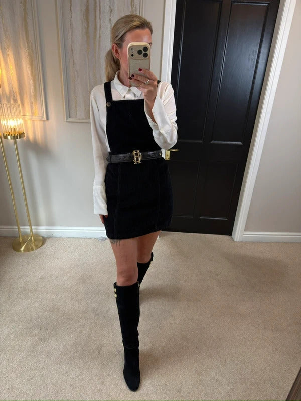 Topshop Black Corduroy Pinafore Dress 8