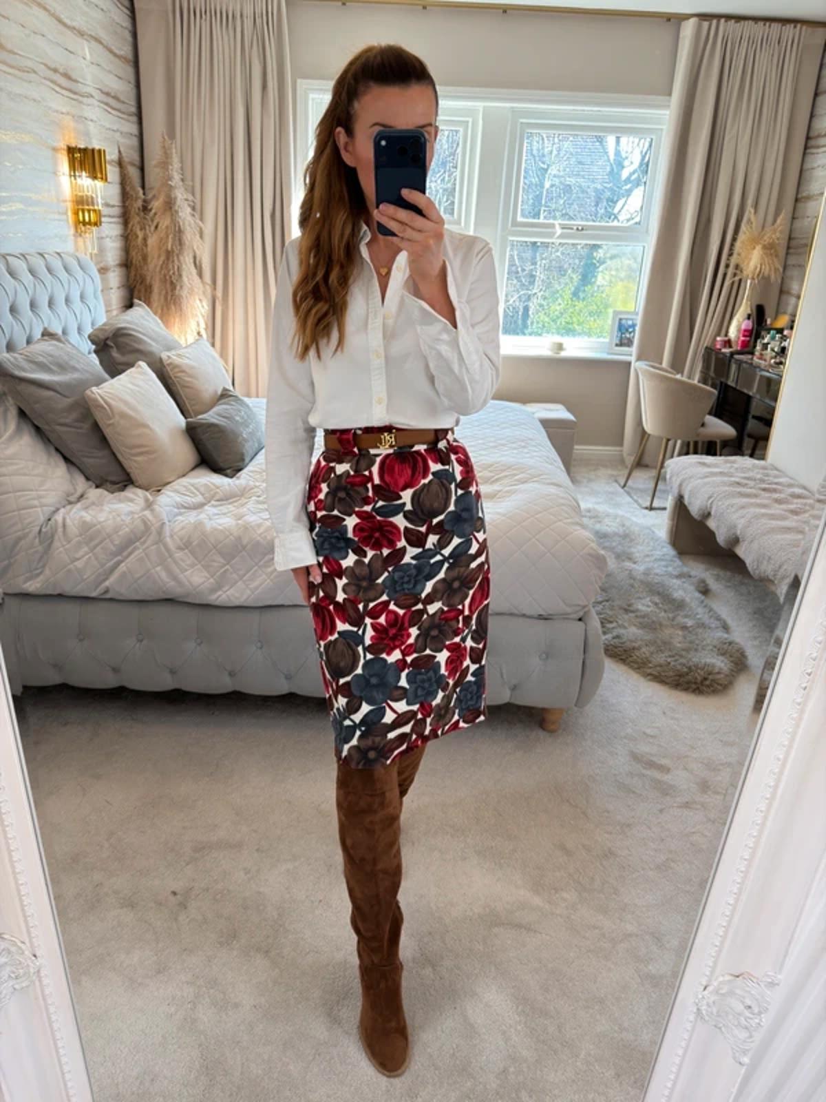 Boden Red Floral Skirt 8 Long