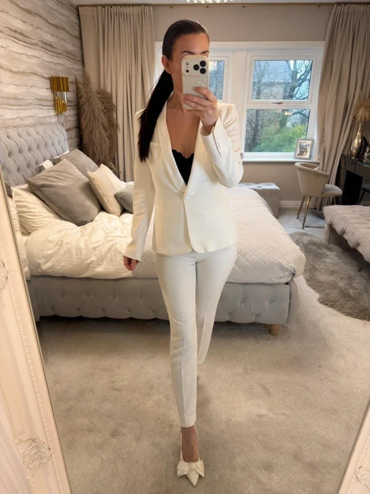 Zara Off White satin Trim Blazer Jacket Small