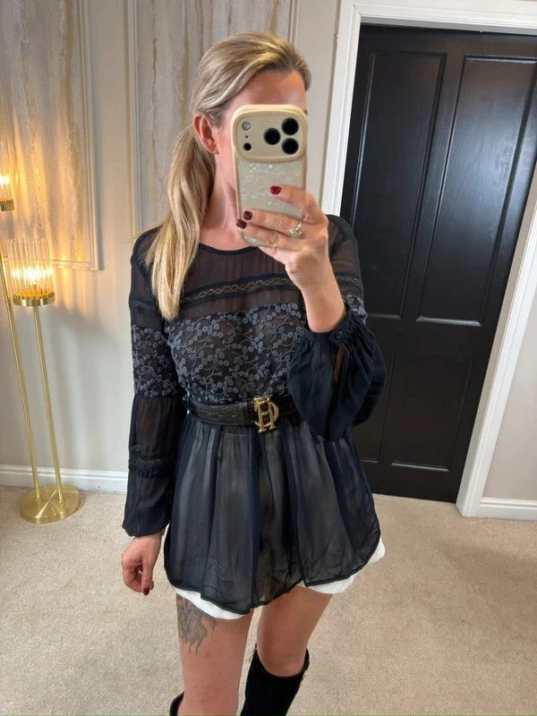 French Connection Black Sheer Boho Tunic 10