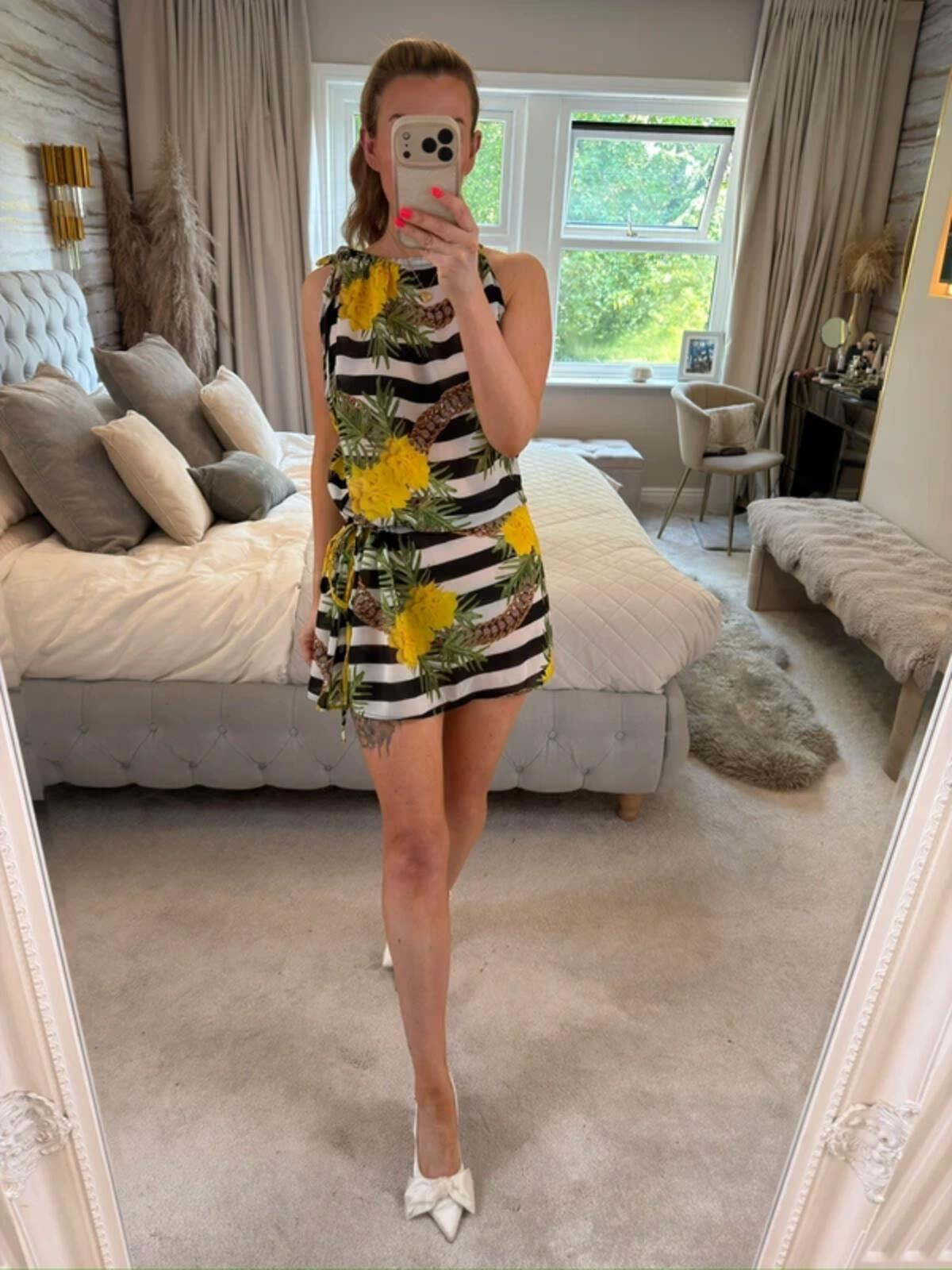 Bora Rosa Black Stripe Floral Print Sheer Cover Up / Mini Dress