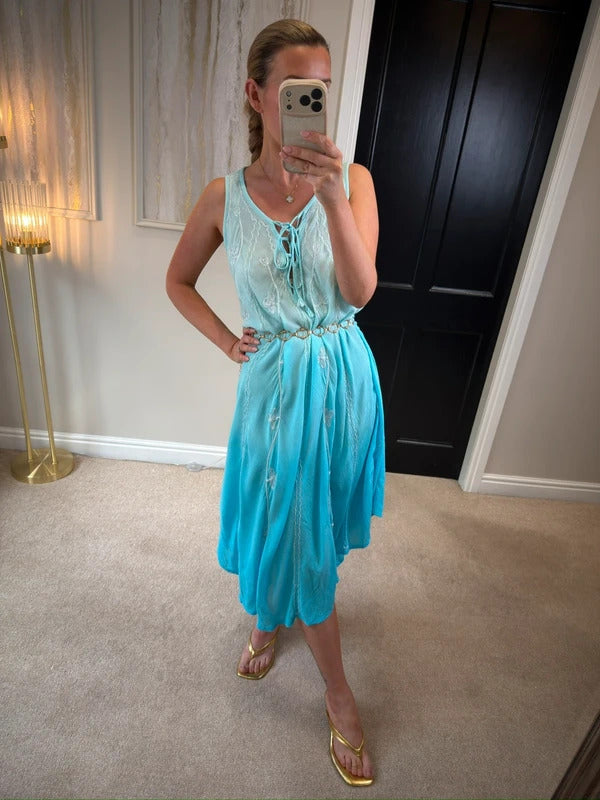 Boutique Blue Boho Midi Dress One Size