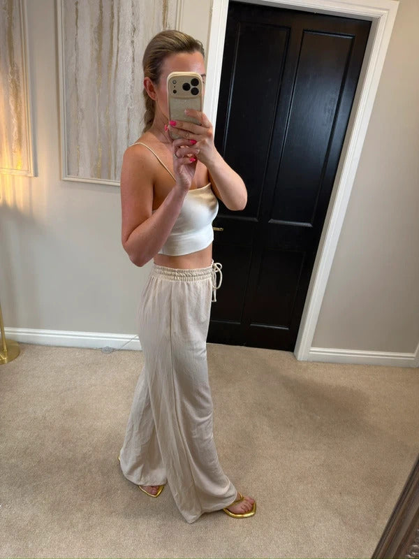Zara Cream Wide Leg Trousers Large