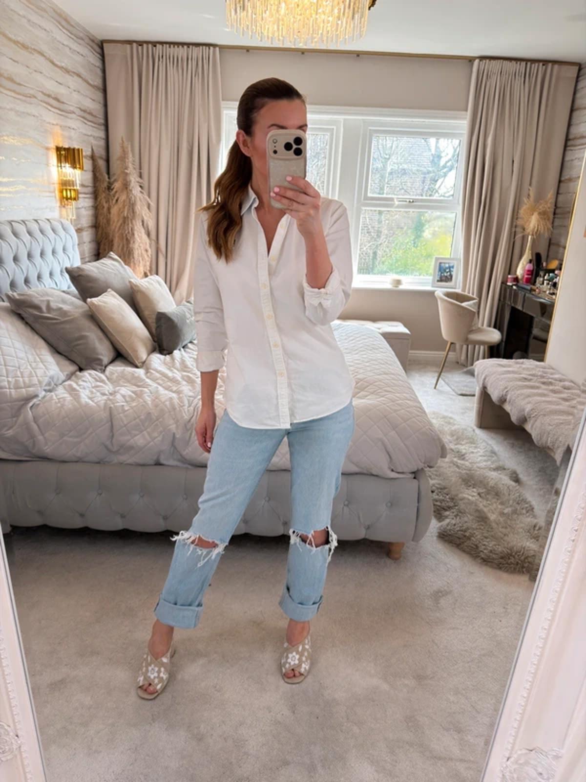 Zara Light Denim Mid Rise Ripped Straight Jeans 6