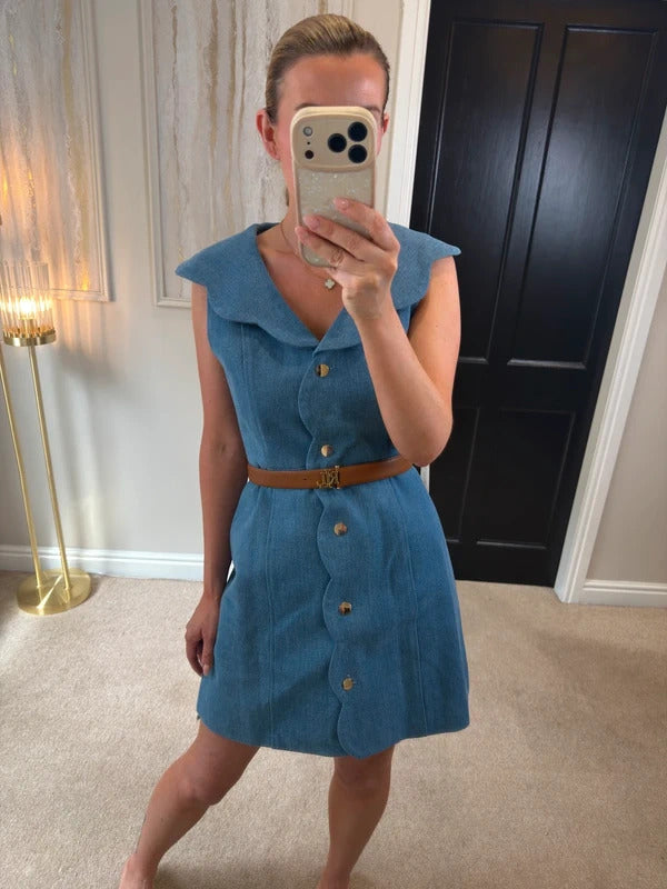 BNWT Vita Grace Sharna Scallop Hem Denim Mini Dress Size Medium