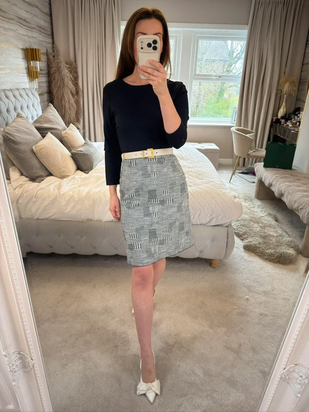 Hobbs Navy Dogtooth Print Dress 6