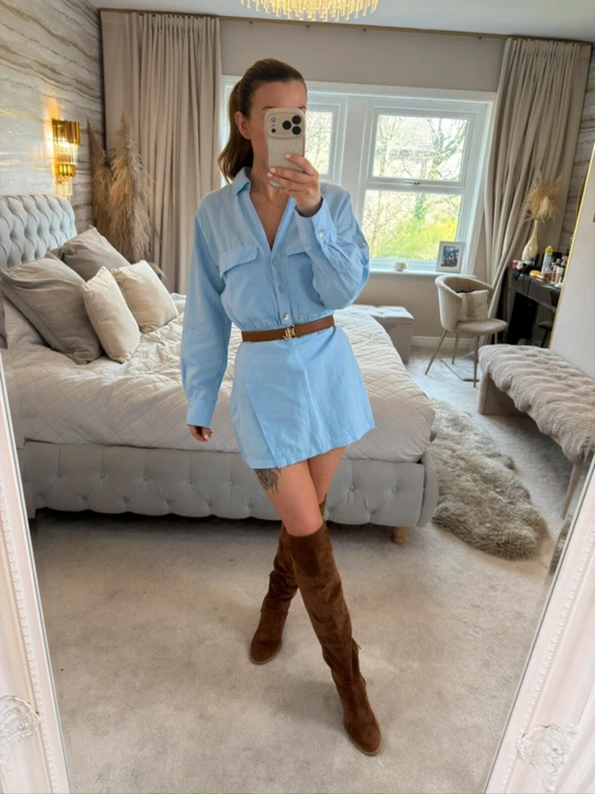 Zara Light Blue Linen Mix Playsuit XS