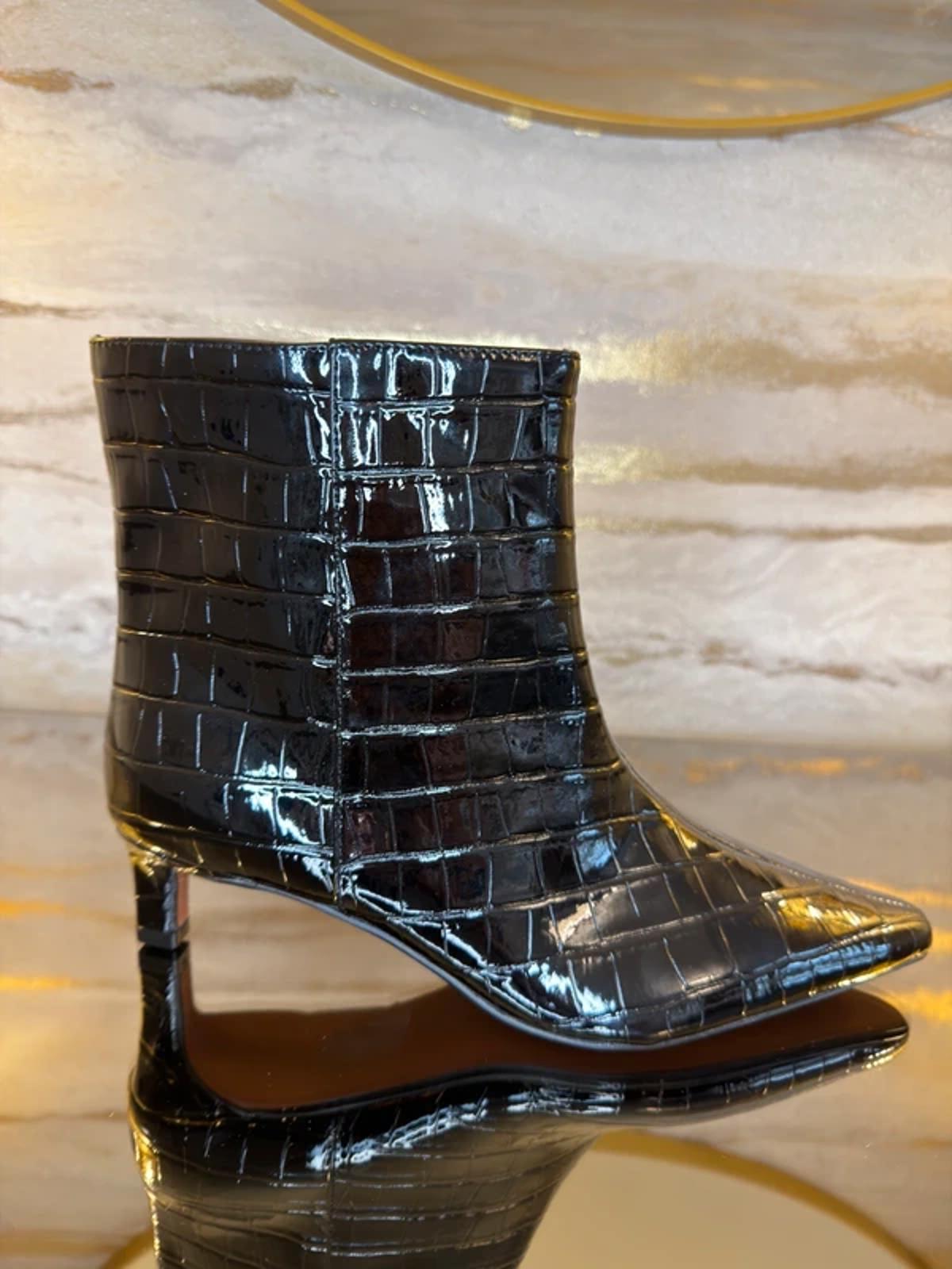 River Island Black Patent Croc Ankle Boots 4