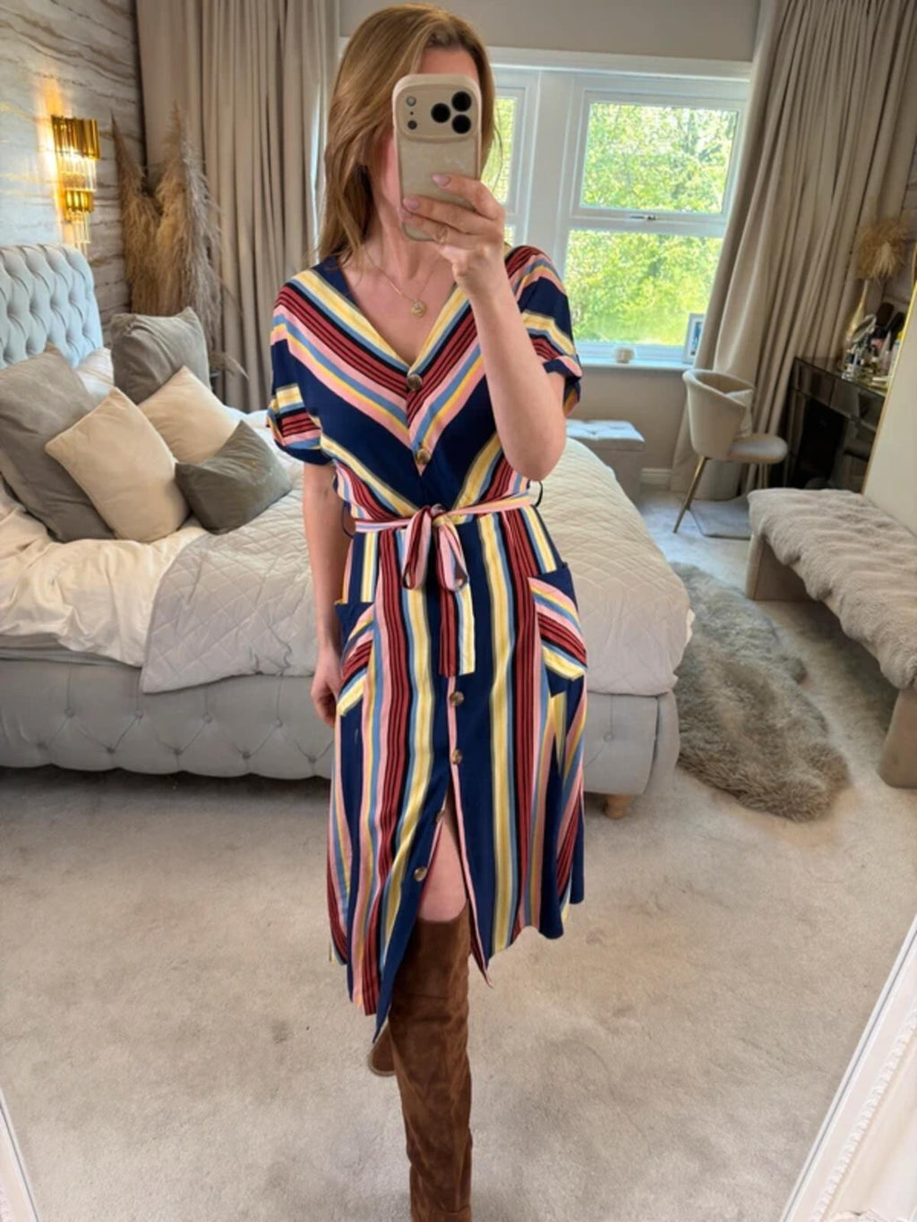 Warehouse Multicoloured Belted Midi Shirt Dress 10