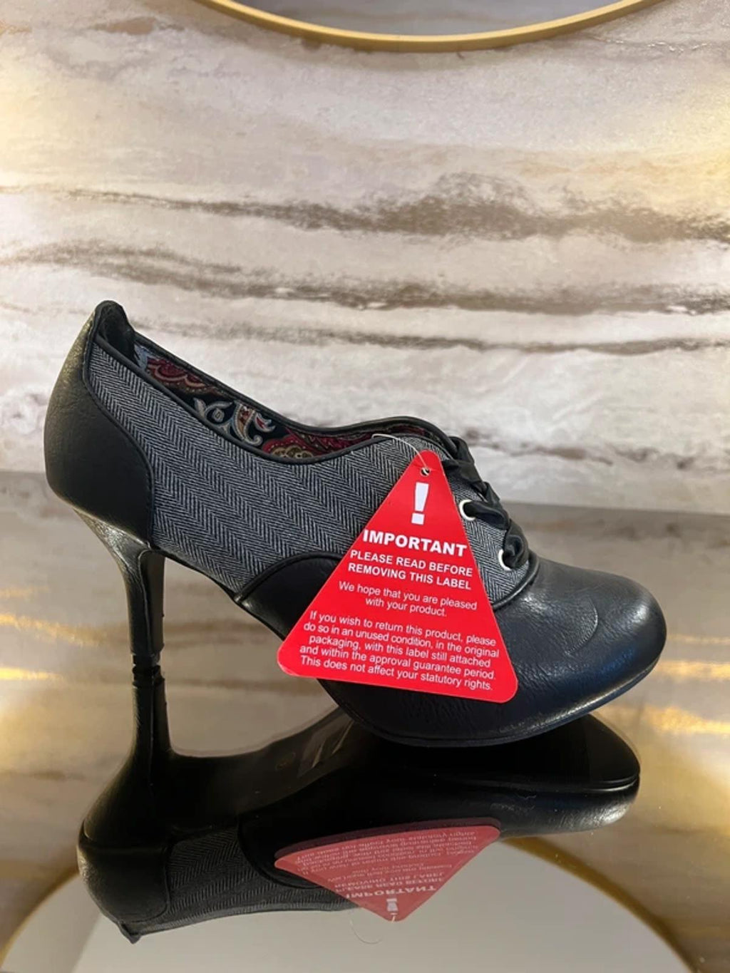 Joe Browns Black & Grey Herringbone Ribbon Lace Heels 6