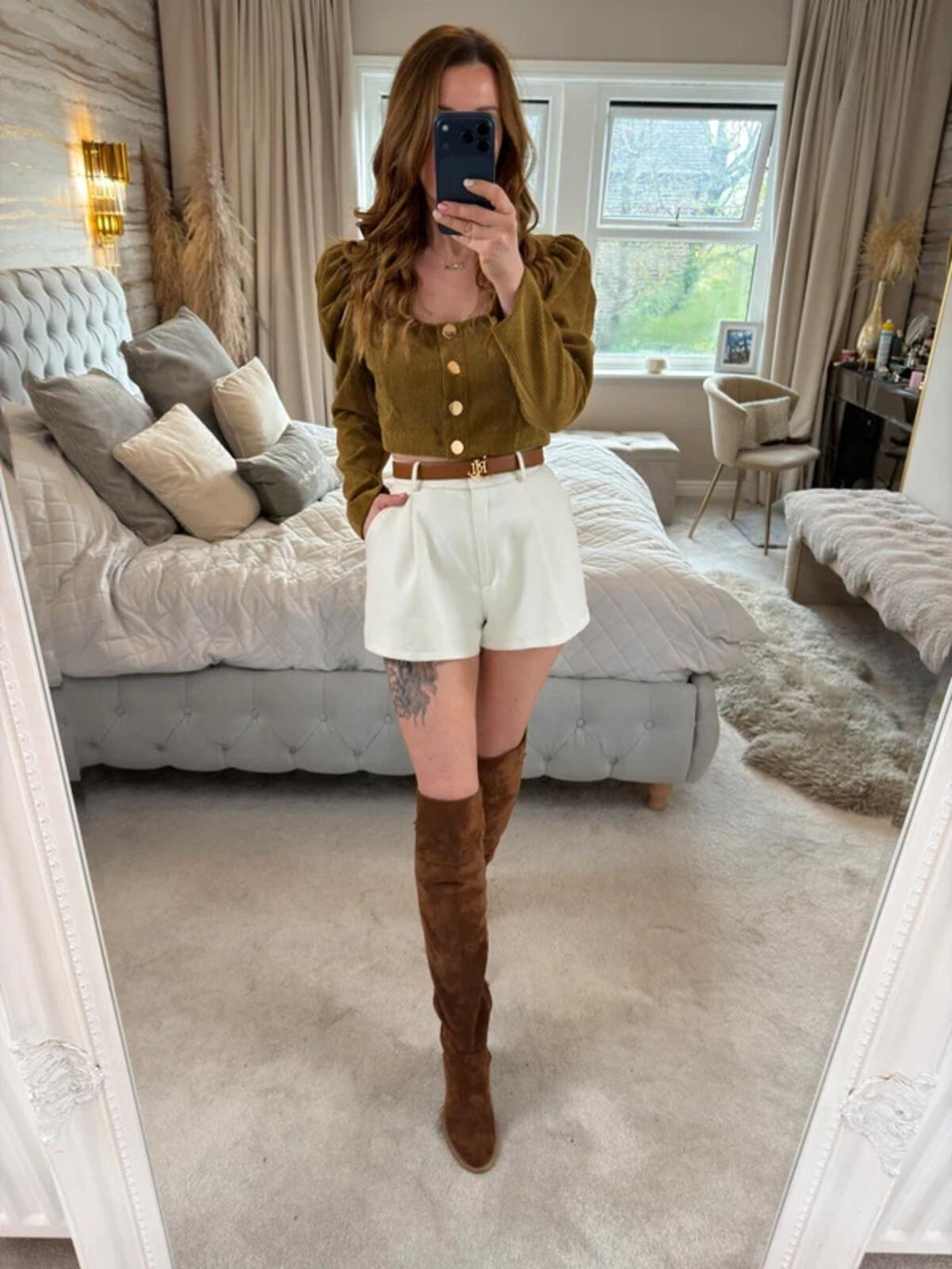 Zara Brown Corduroy Puff Sleeve Top Medium