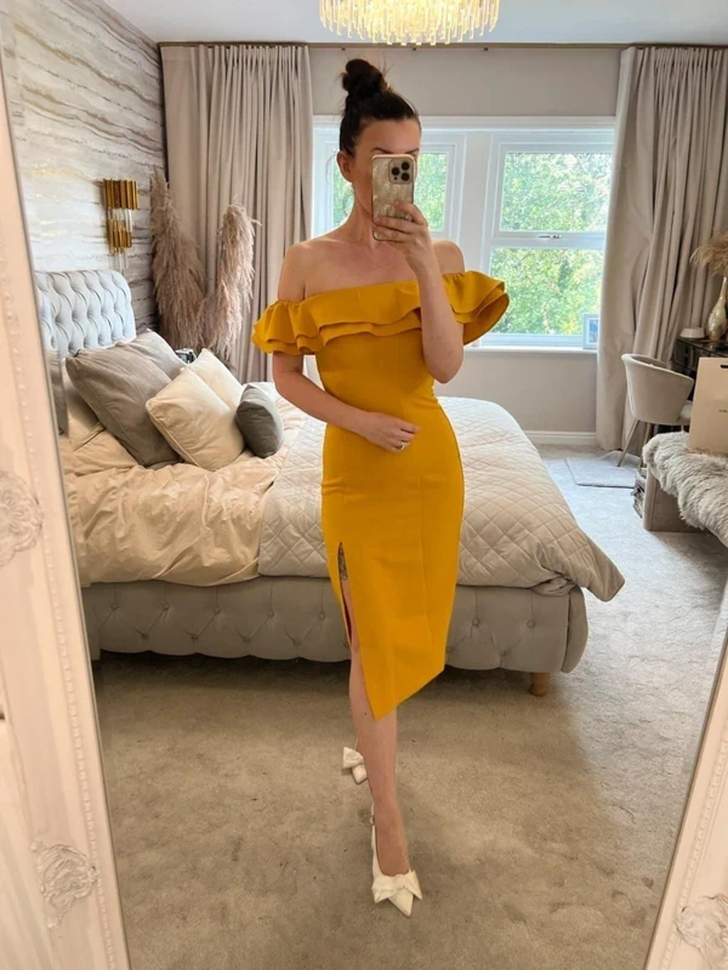 Topshop Yellow / Mustard Frill Midi Dress 6