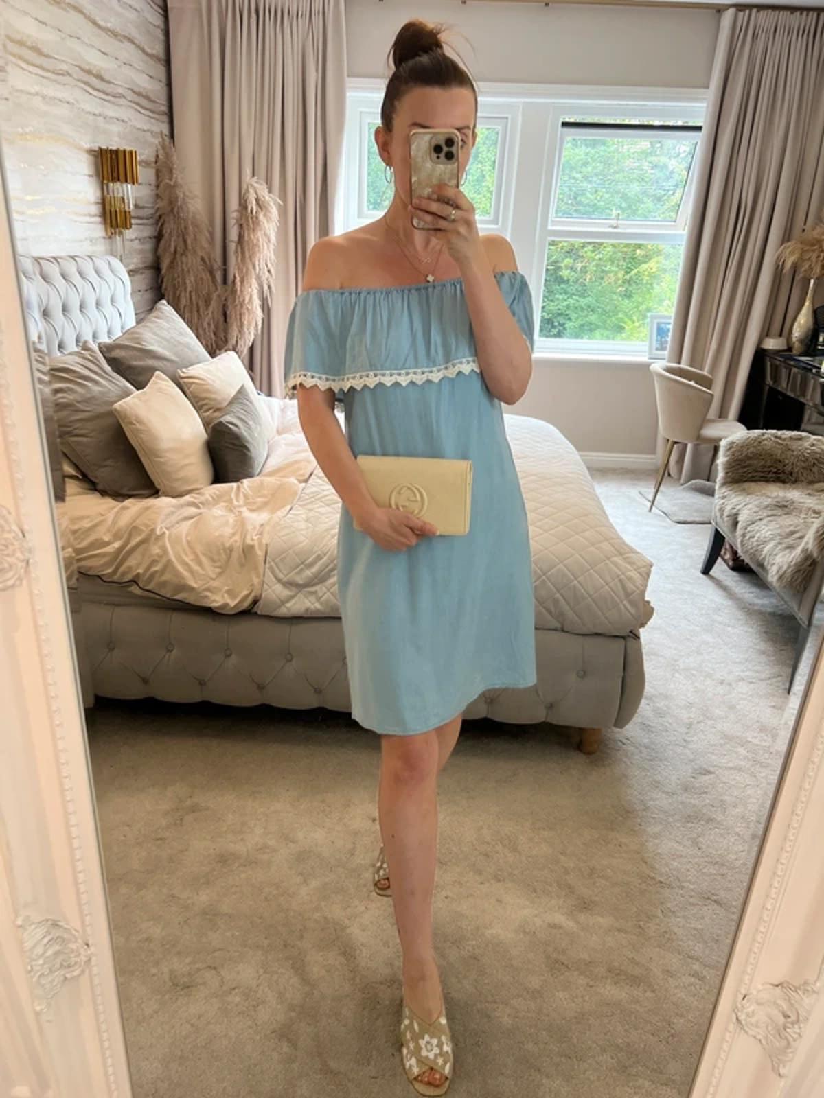 New Look Light Blue Denim Off The Shoulder Dress 8