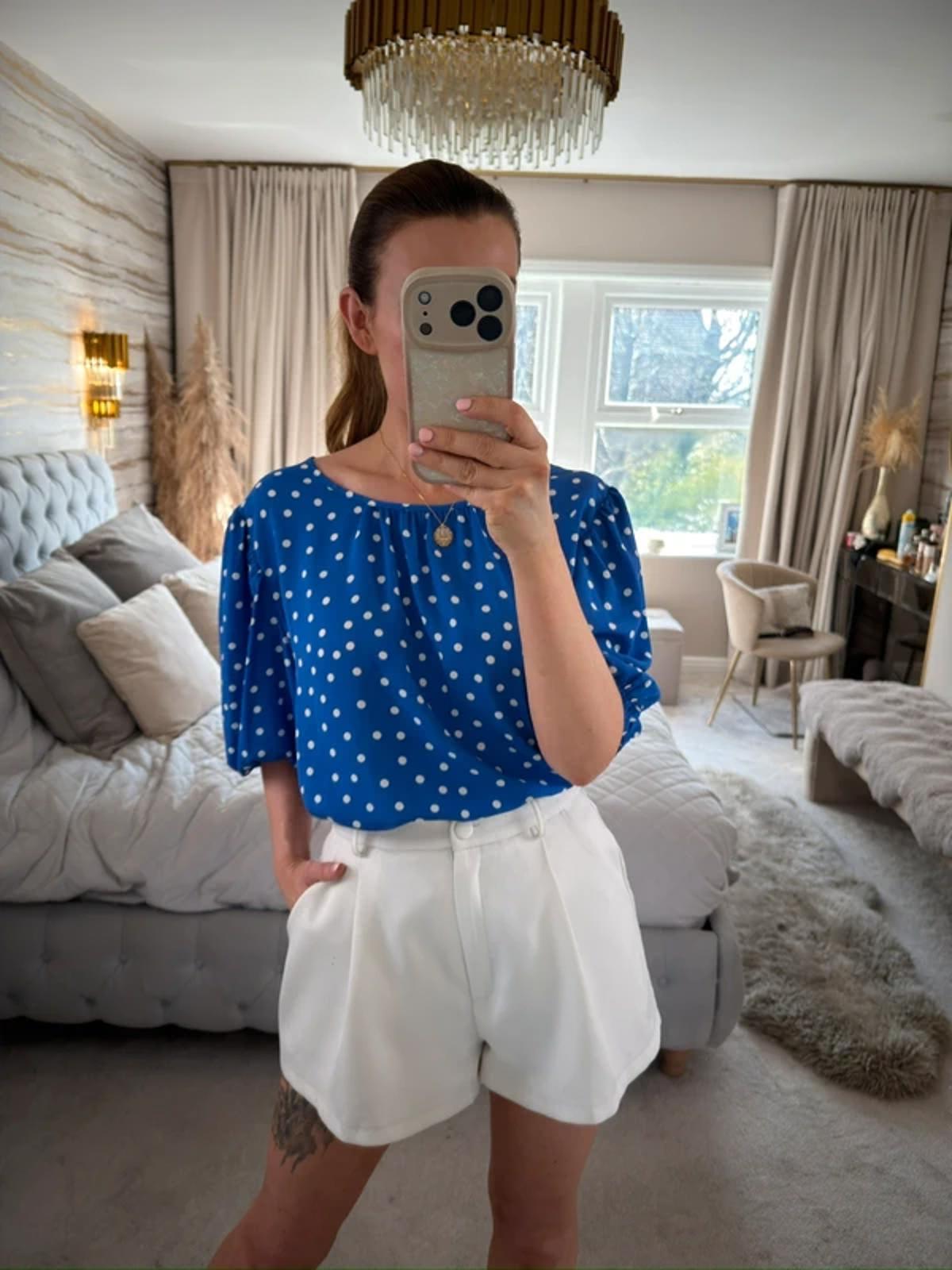 M&S Blue & White Polka Dot Blouse 18