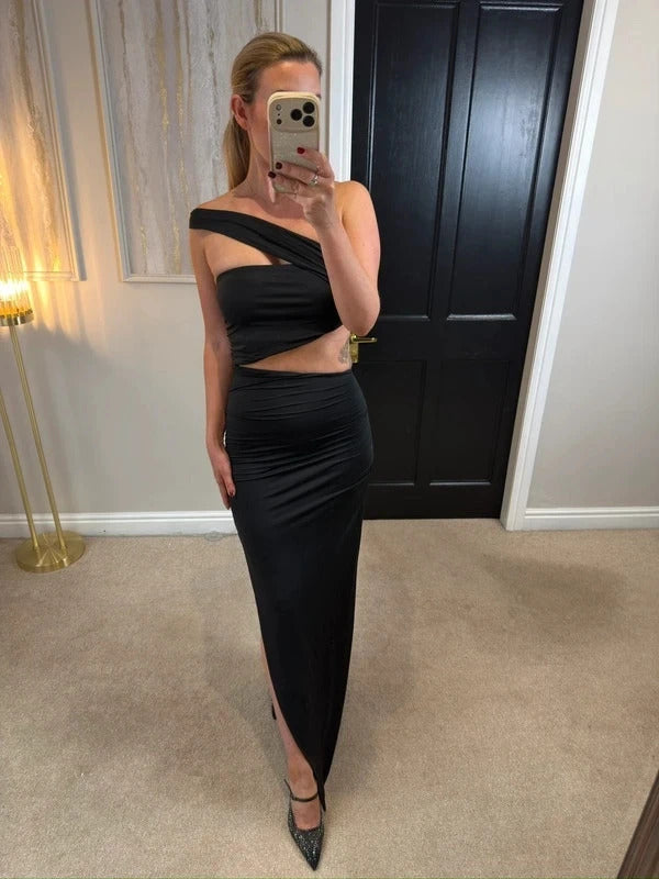 Oh Polly Black Maxi Cut Out Split Maxi Dress 10