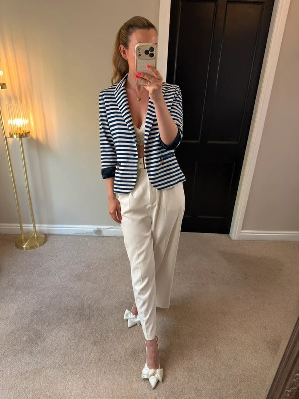 Donatella Firenze Navy & White Stripe Nautical Blazer Small