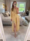 BNWT Sundress Gold Metallic One Shoulder Belted Dress Small