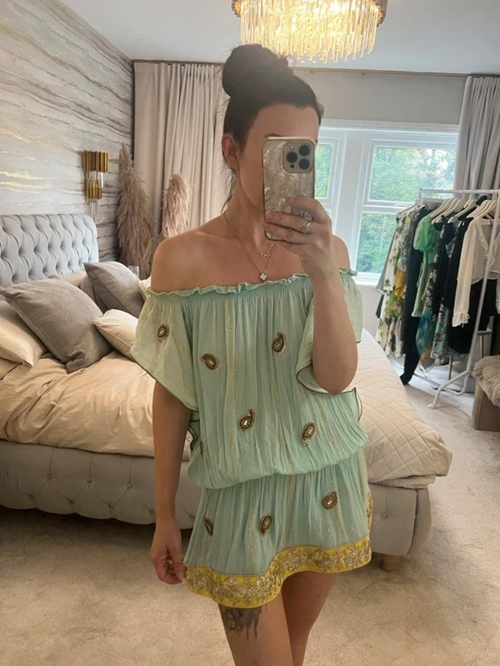 Miss June Mint Green Embellished Kaftan One Size