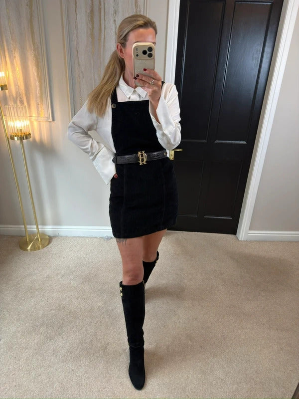 Topshop Black Corduroy Pinafore Dress 8