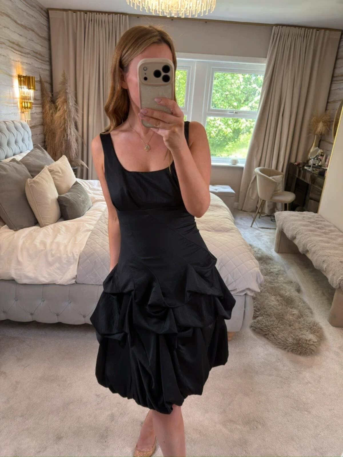 Monsoon Black Satin Bubble Hem Parachute Dress 10