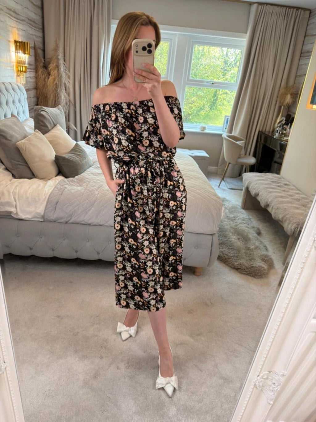 Joe Browns Black Floral Off The Shoulder Cropped Jumpsuit 12