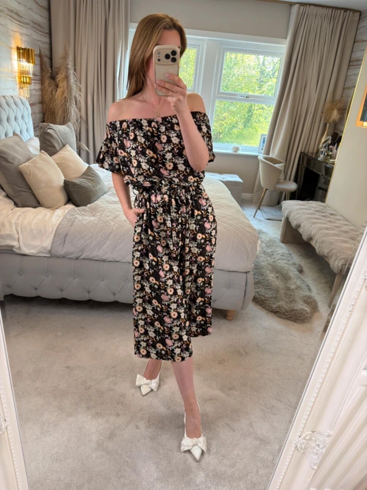 Joe Browns Black Floral Off The Shoulder Cropped Jumpsuit 12
