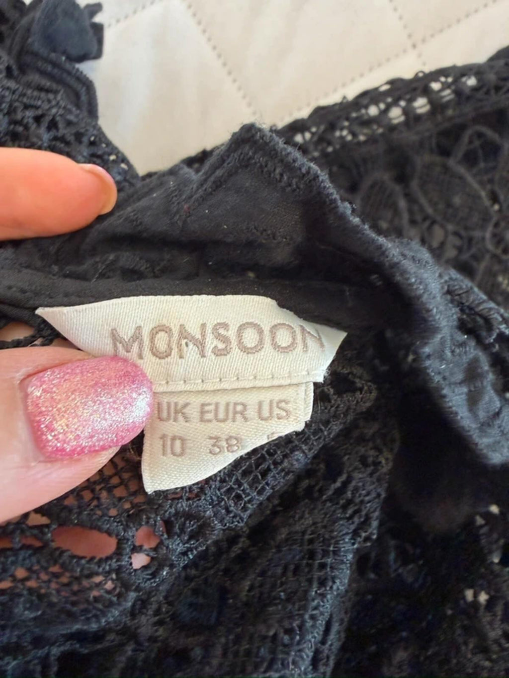 Monsoon Black Sheer Lace Boho Frill Blouse 10