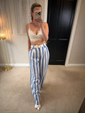 BNWT Boden Blue & White Stripe Wide Leg Linen Trousers 10R