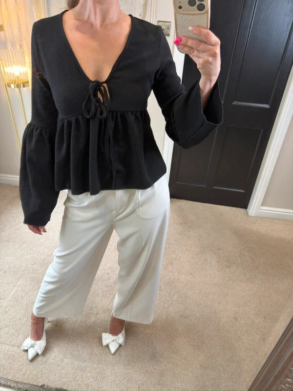 BNWT Boohoo Black Tie Front Boho Top 8