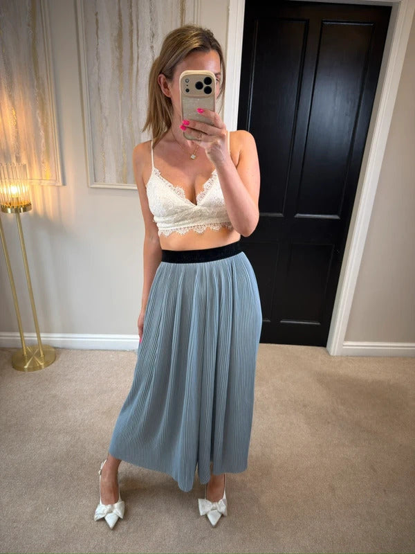 Zara Dusky Blue Pleated Culottes Medium