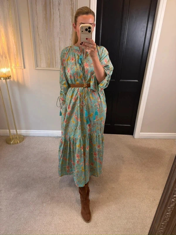 Soho Turquoise / Blue Boho Midi Dress L/XL