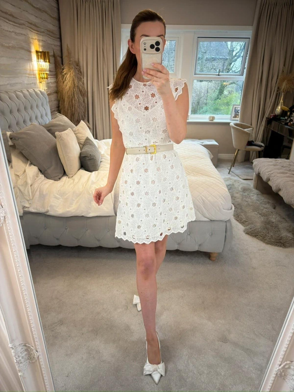 Zara White Lace Star Mini Dress Small