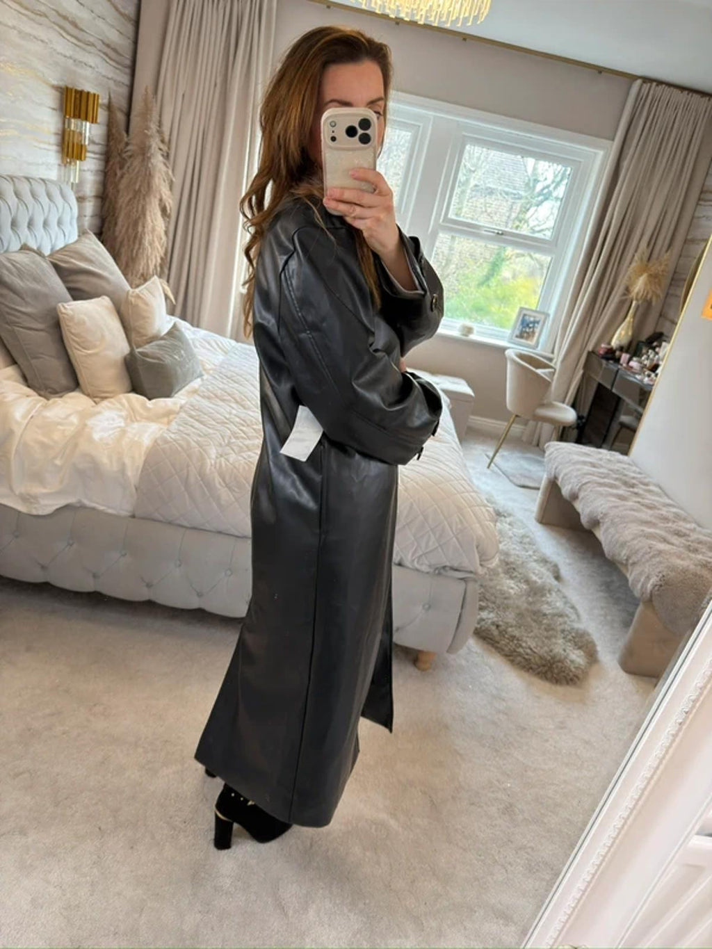 NA-KD Black PU Oversized Trench Coat 6-10