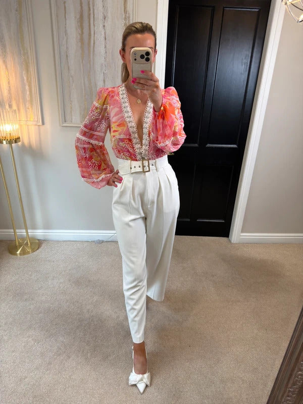 River Island Pink Embellished Bodysuit XS