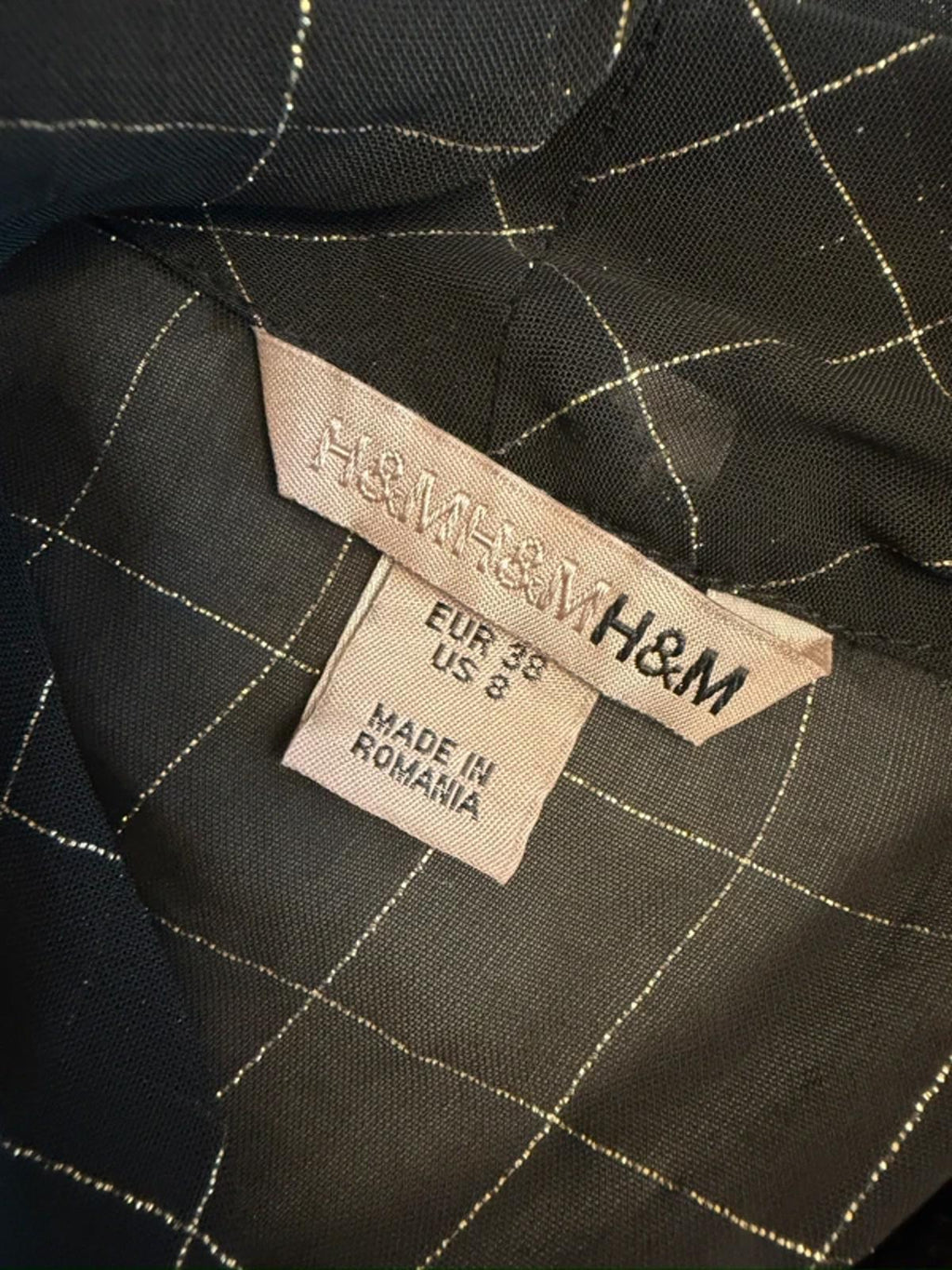H&M Vintage Sheer Black & Gold Pussy Bow Blouse 10