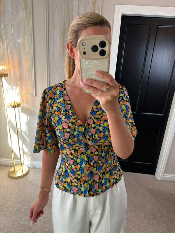 ASOS Multicoloured Floral Tie Back Blouse 10