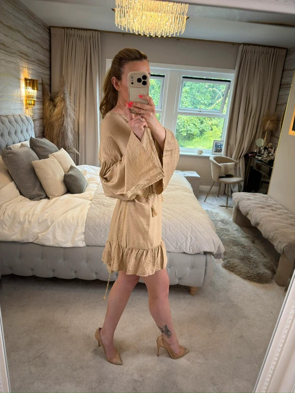 JQ By Jenerique Beige Boho Tassel Dress Large