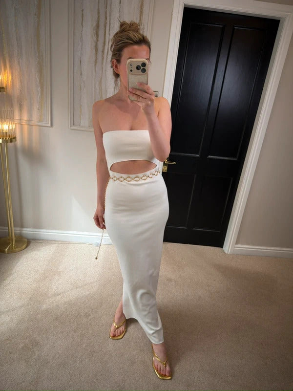 BNWT Zara White Cut Out Strapless Midi Dress